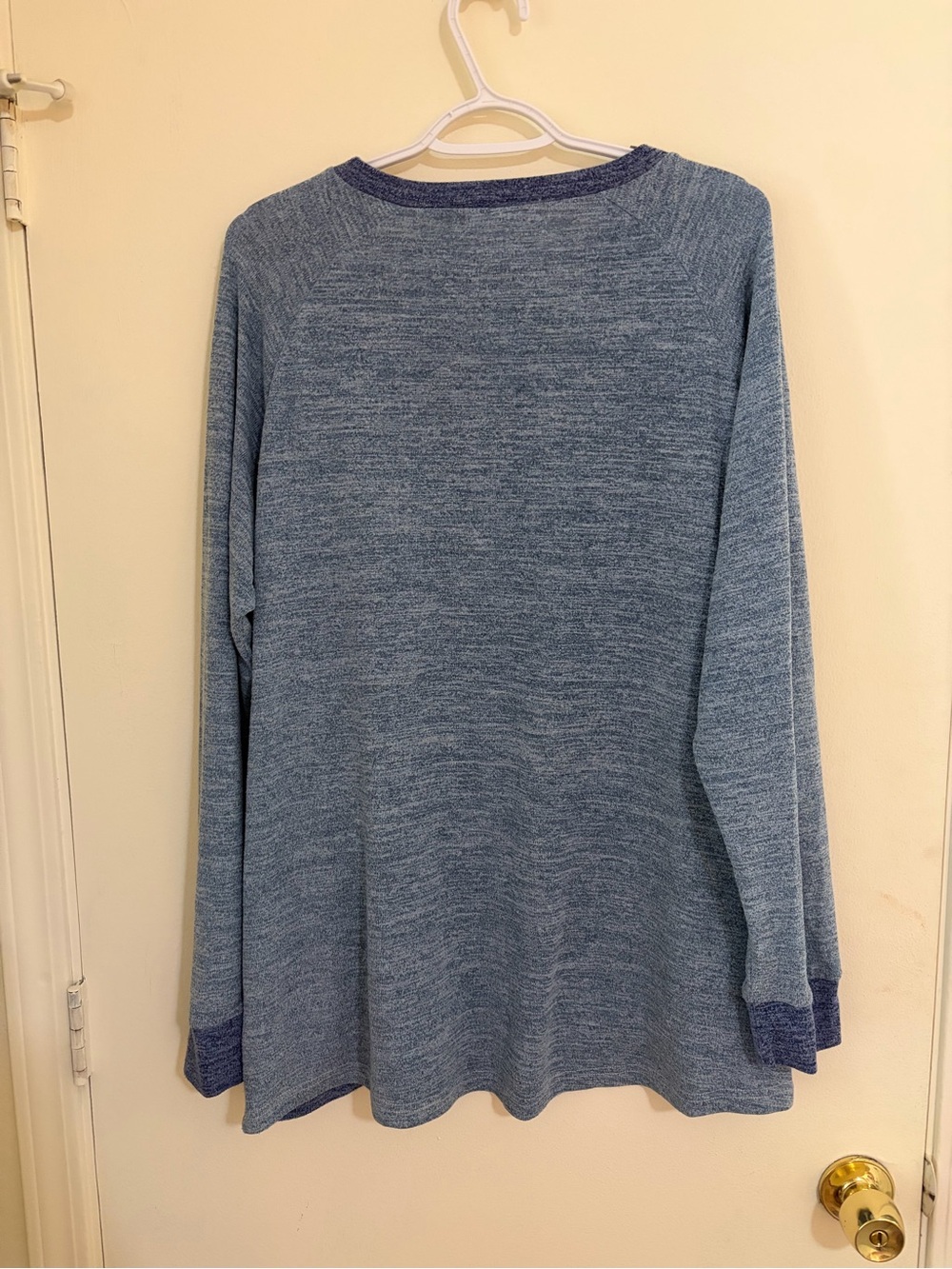 Women's Blue Crewneck Pullover with Contrast Trim - Picture 2 of 3